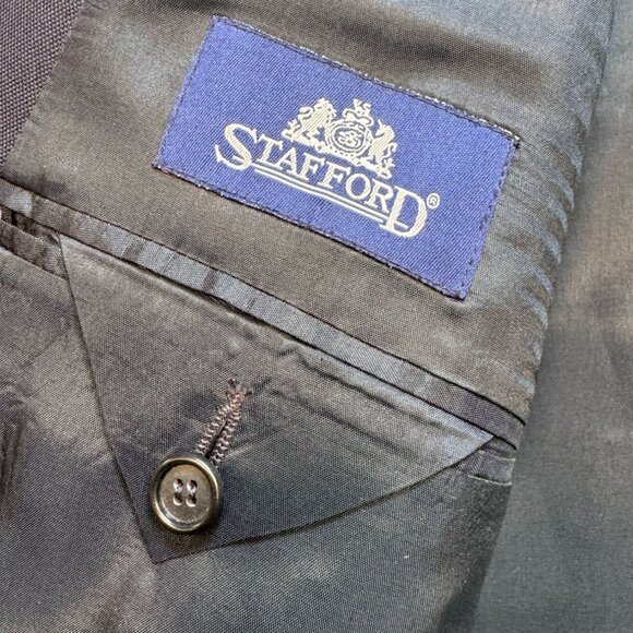 Stafford Men's Wool 2 Button Blazer Jacket Classic Fit Long Sleeve Size 46 Blue - Picture 3 of 11